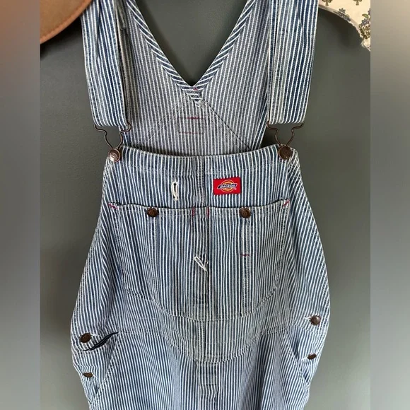 Dickies Hickory Stripe Railroad Overalls denim unisex Medium 34x34 - Picture 7 of 14